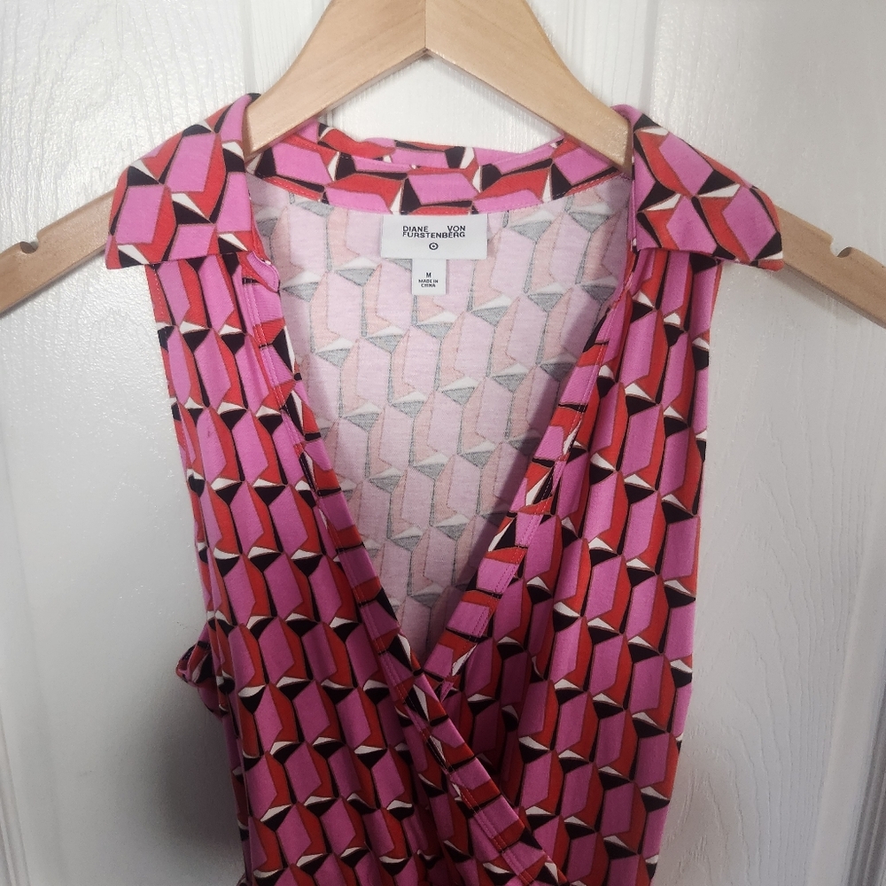 Diane Von‎ Furstenberg Target Collared Sleeveless Pink Geo Jumpsuit Size Medium - Picture 7 of 9